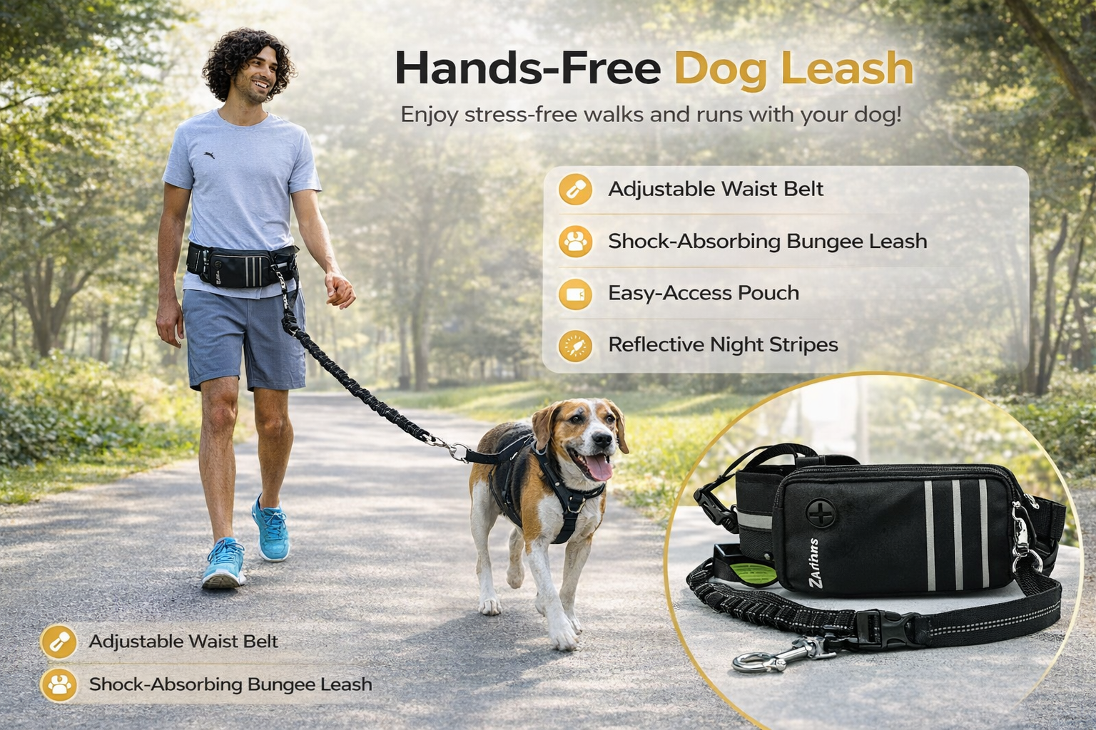 Hands-Free Dog Leash (Waist Leash)
