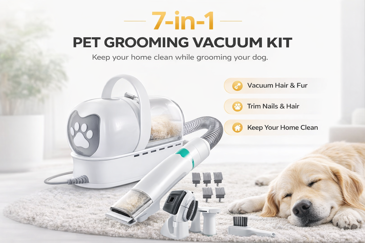 7-in-1 Pet Grooming Vacuum Kit for a Cleaner Home