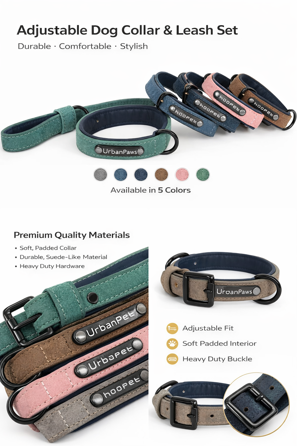 Adjustable Dog Collar & Leash Set – Durable, Comfortable & Stylish
